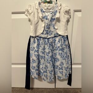 Floral Blue and White Dress with Bolero